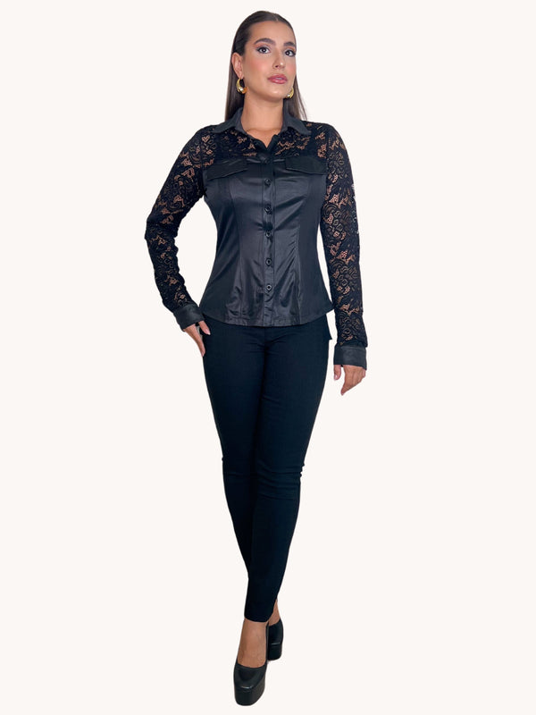CAMISA FEMININA CIRRE COM RENDA