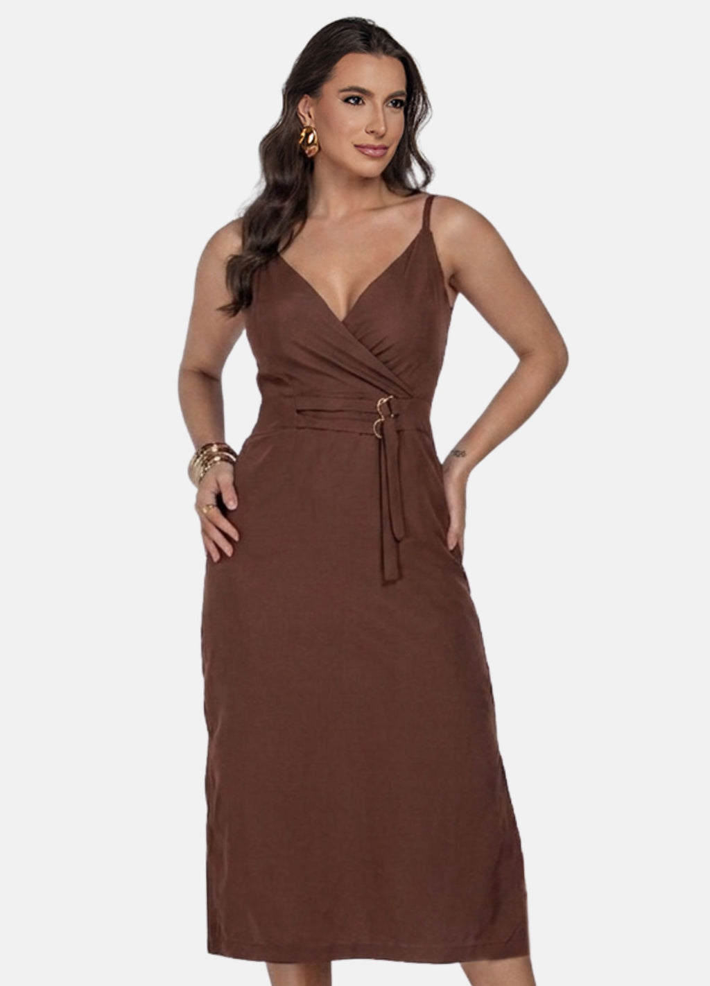 VESTIDO MIDI COM DUAS FIVELAS