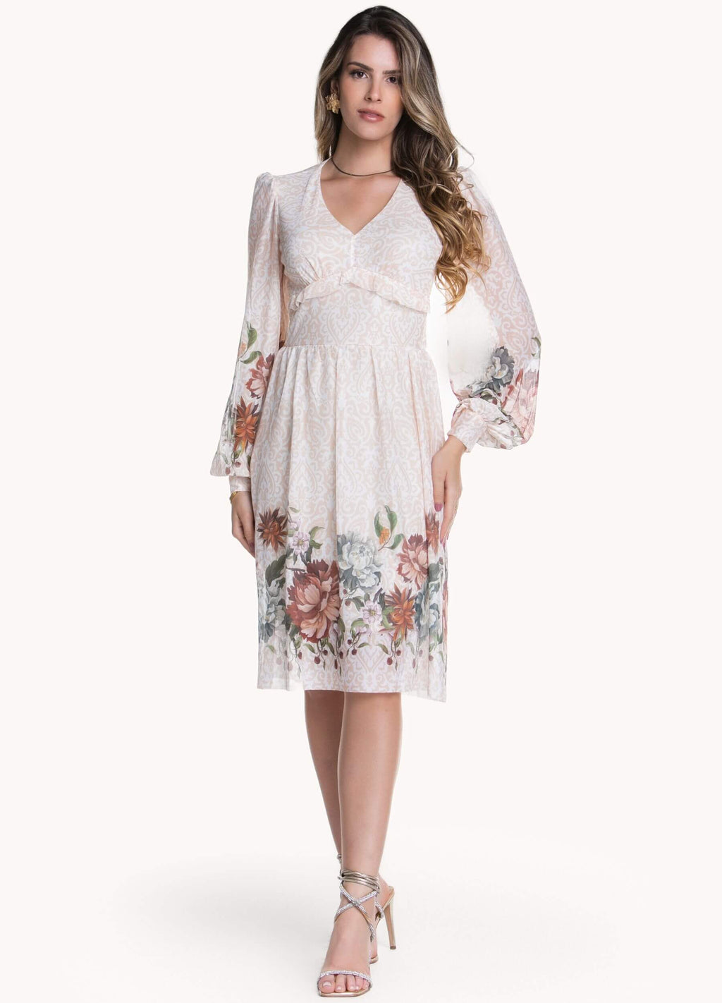 VESTIDO CURTO DE TULE COM BARRADO