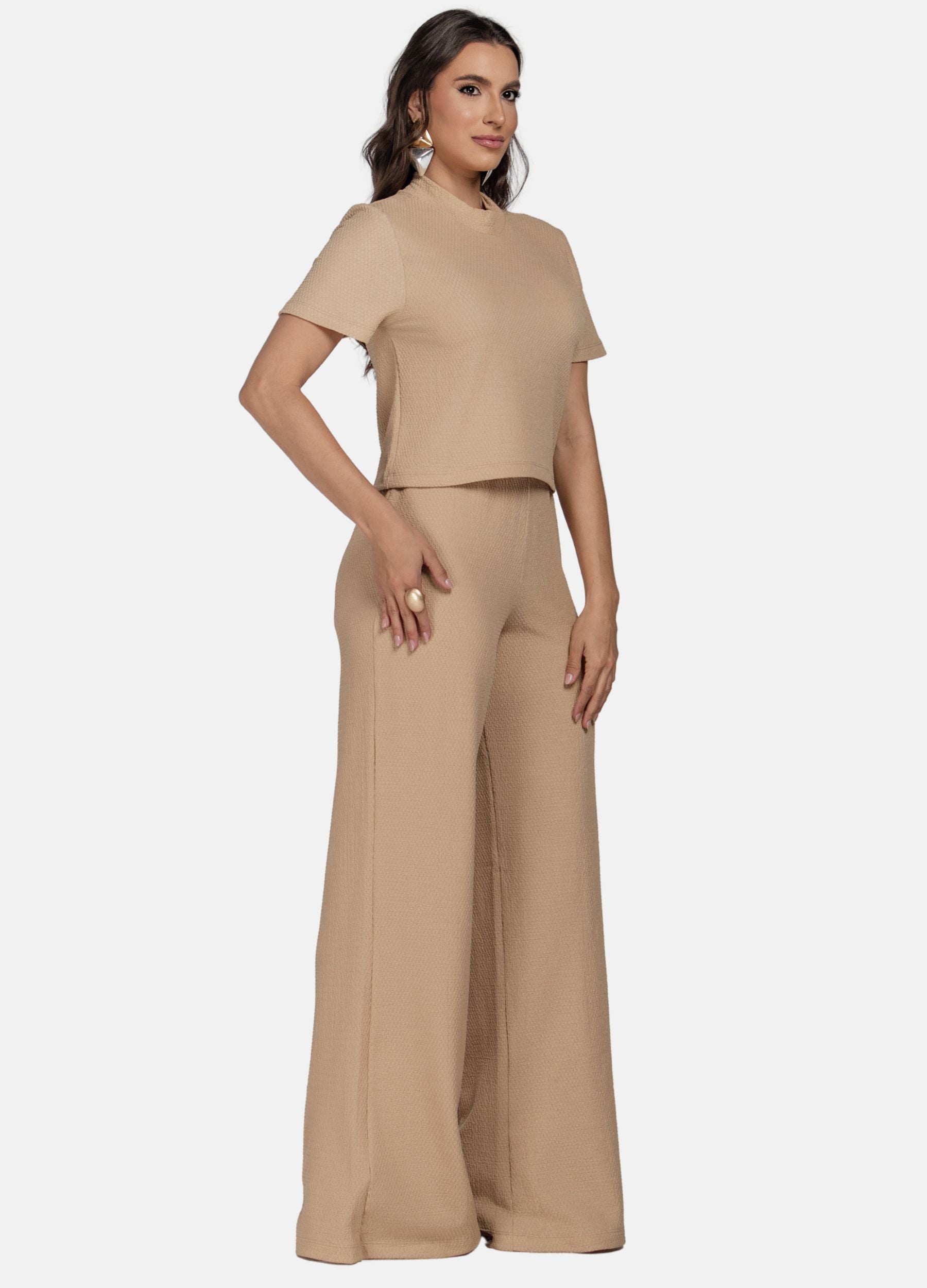 CONJUNTO FEMININO CALÇA E BLUSA DE GOLA