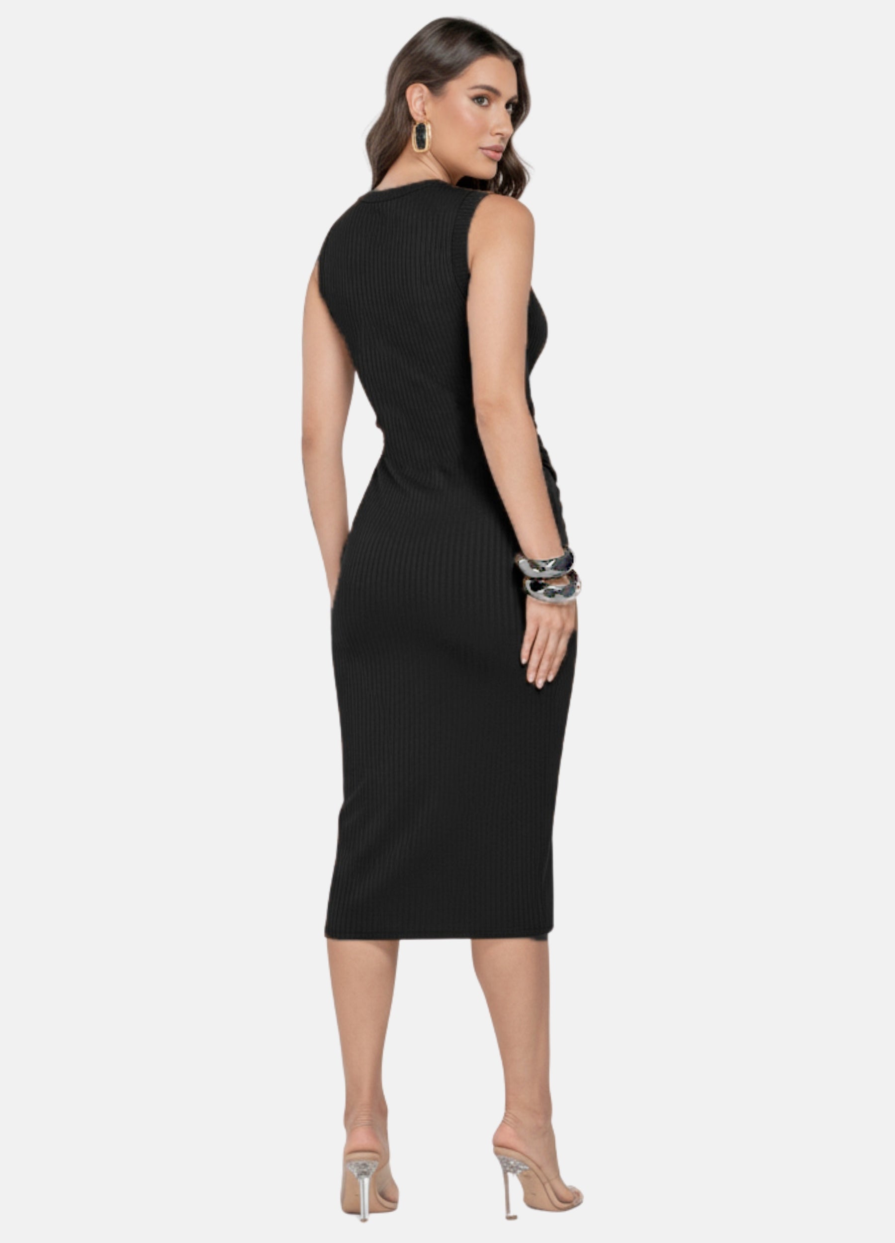 VESTIDO MIDI LUIZA CANELADO COM FIVELA