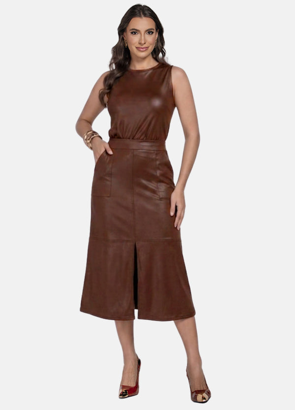 CONJUNTO FEMININO SAIA MIDI E BLUSA DE CIRRÊ