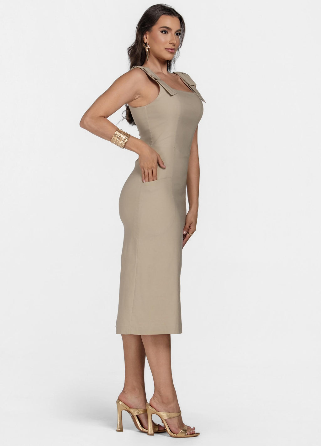 VESTIDO MIDI COM LAÇO NO OMBRO