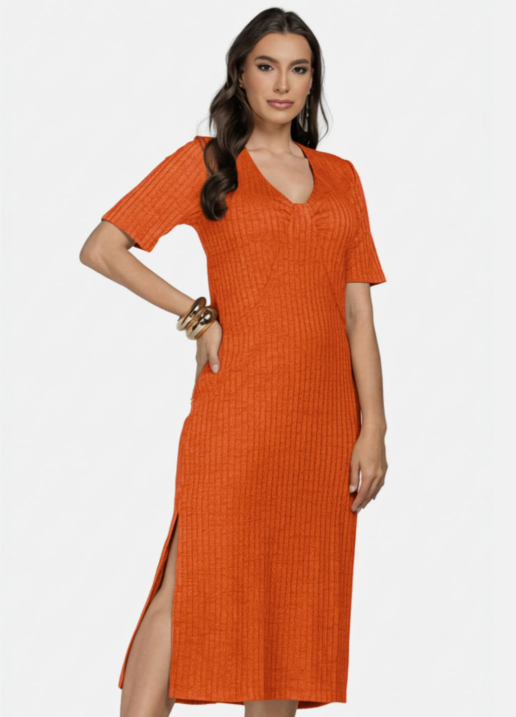 VESTIDO MIDI COM FRANZIDO NO BUSTO