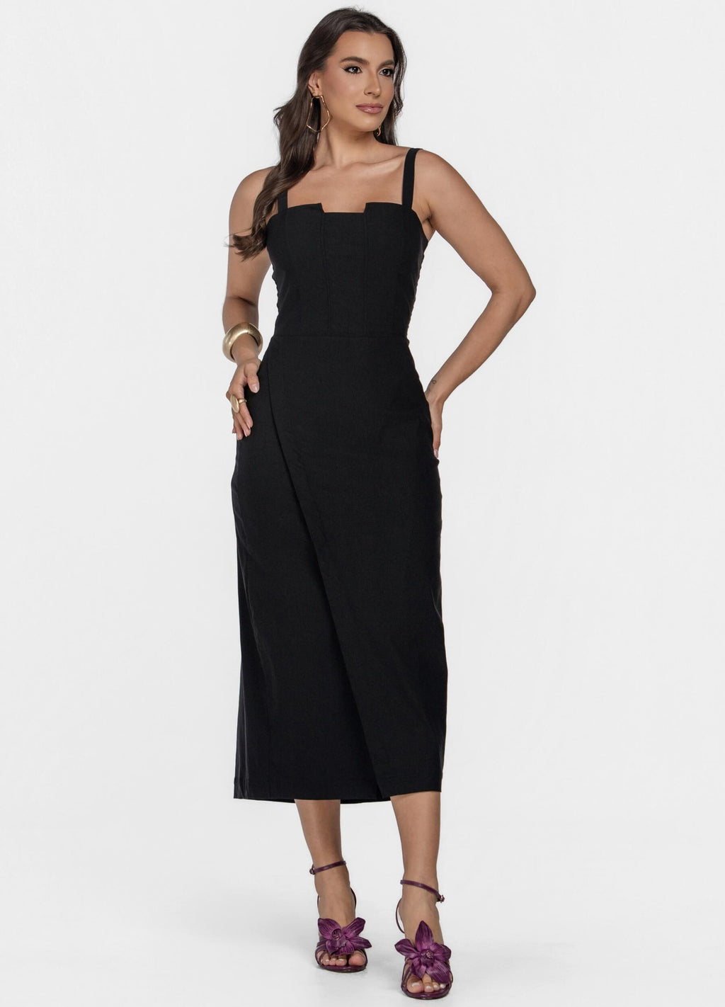 Kit 2 Vestidos Midi - Recortes no Busto + Recortes e Fenda