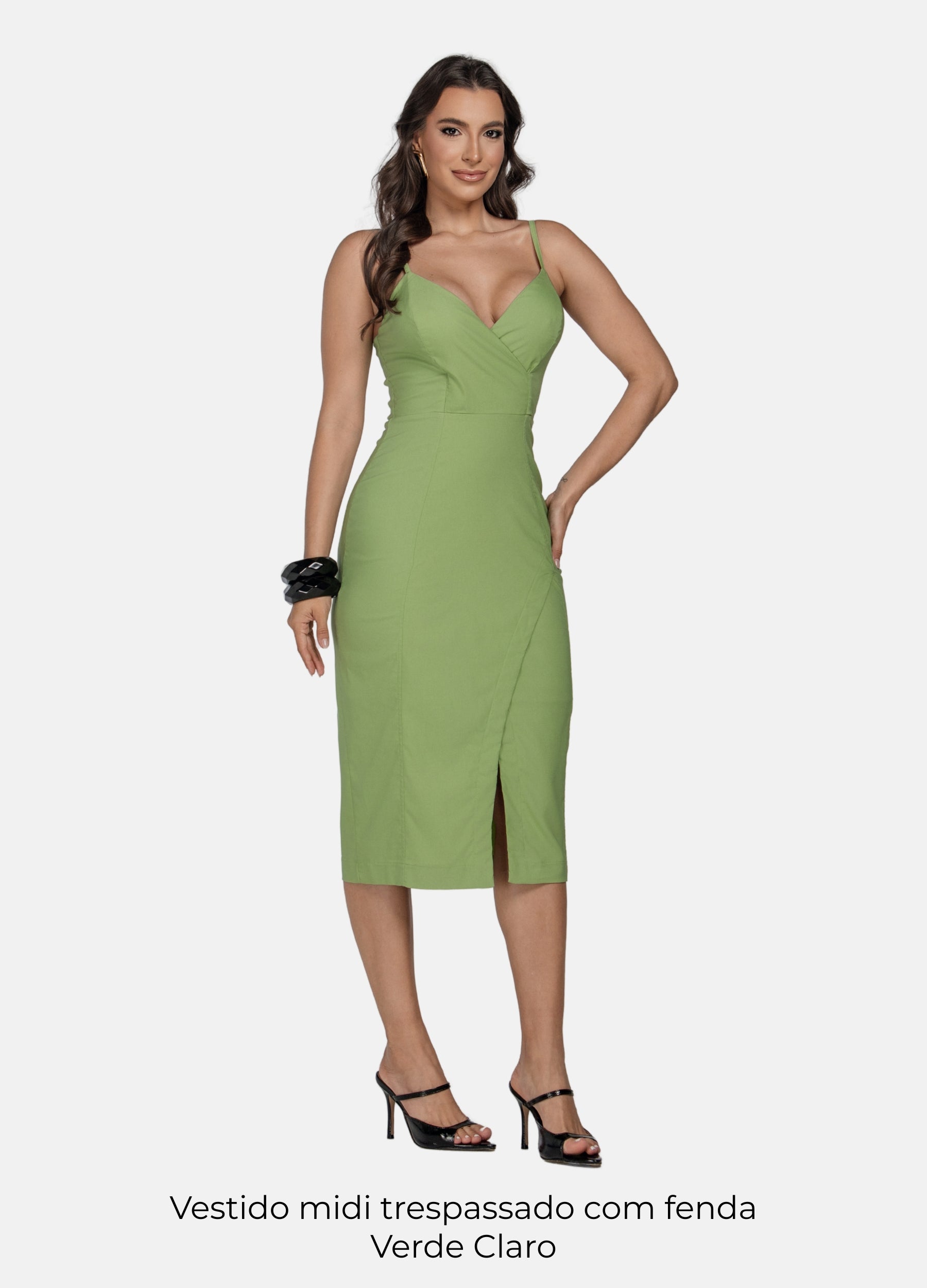Kit 2 Vestidos Midi - Trespassado com Fenda + Recortes e Abertura no Decote
