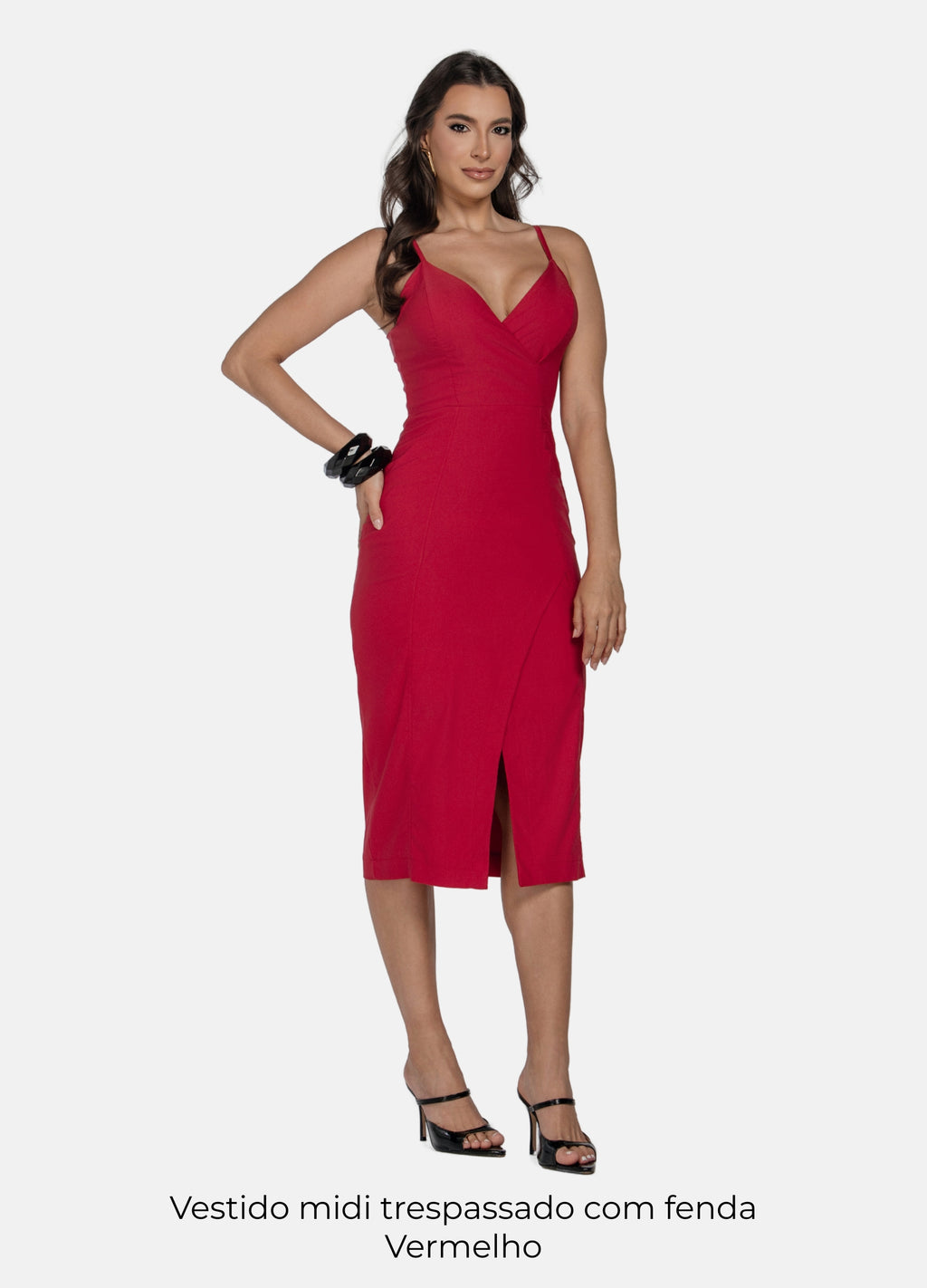 Kit 2 Vestidos Midi - Trespassado com Fenda + Recortes e Abertura no Decote