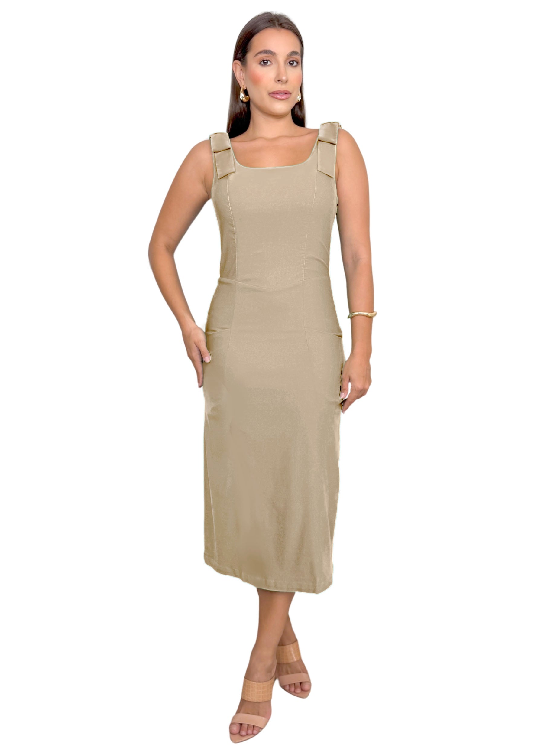 VESTIDO MIDI COM LAÇO NO OMBRO
