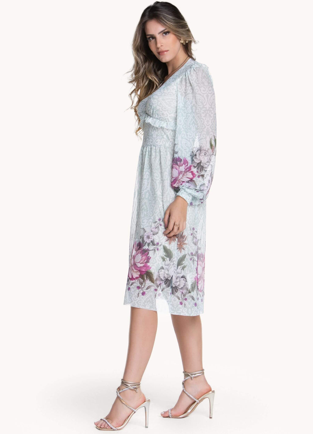 VESTIDO CURTO DE TULE COM BARRADO