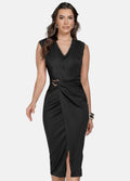VESTIDO MIDI LUIZA CANELADO COM FIVELA