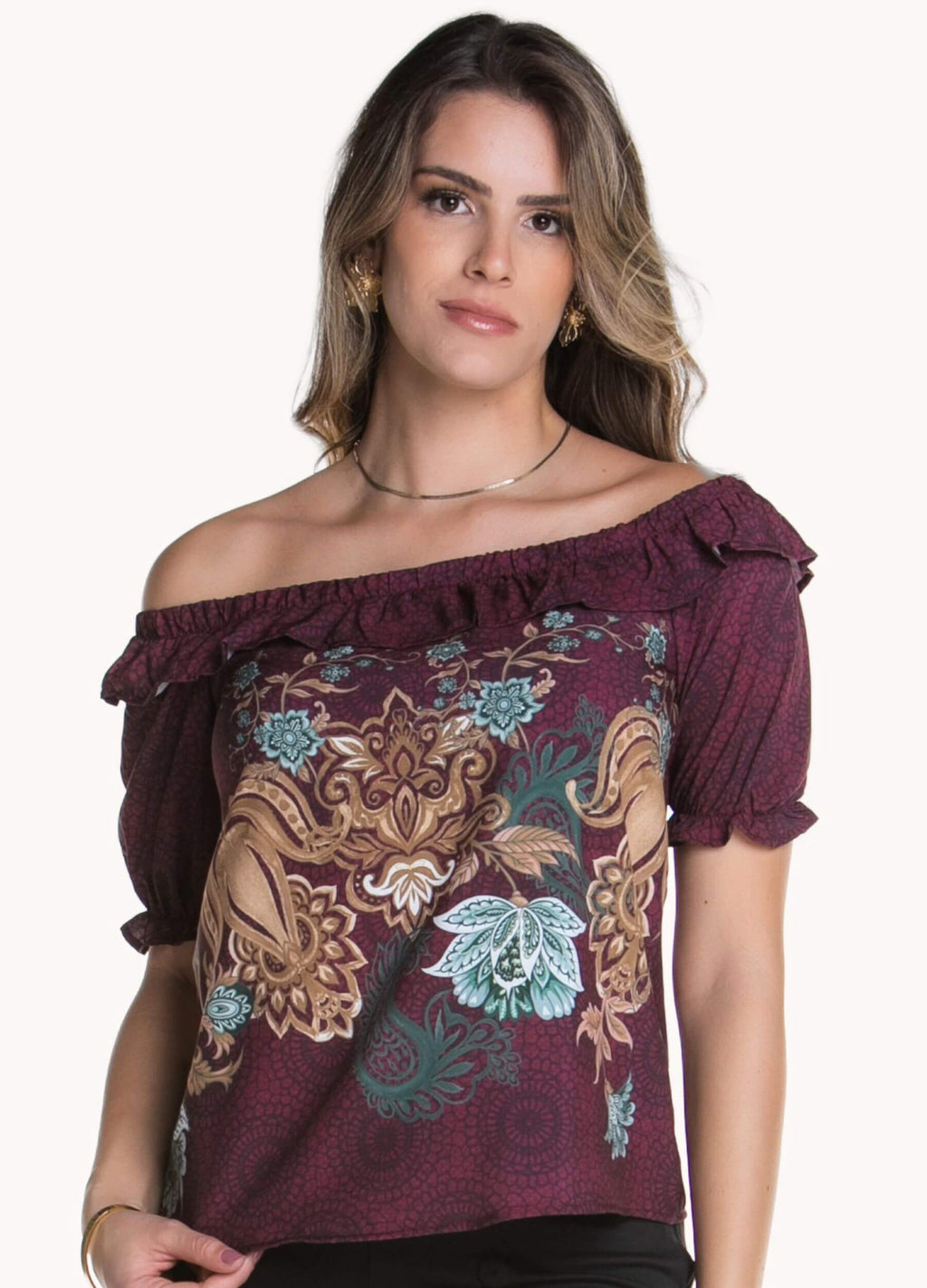 BLUSA FEMININA OMBRO A OMBRO COM BABADO