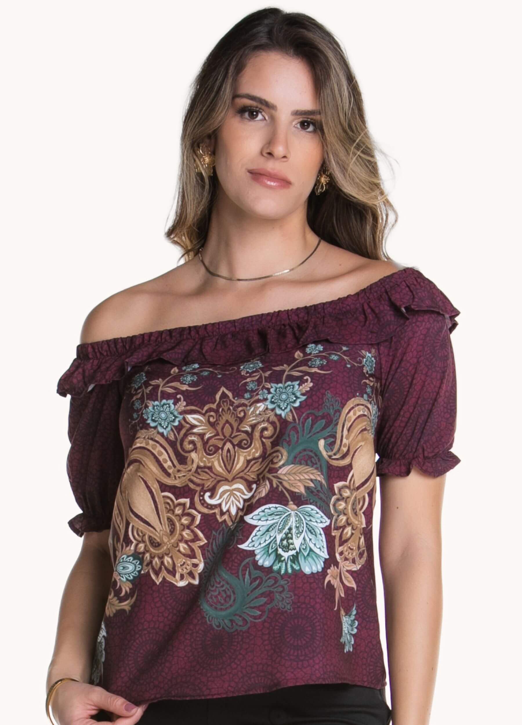 BLUSA FEMININA OMBRO A OMBRO COM BABADO