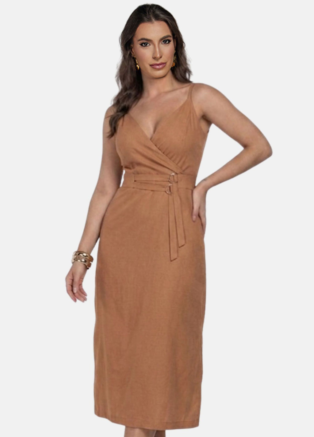 VESTIDO MIDI COM DUAS FIVELAS