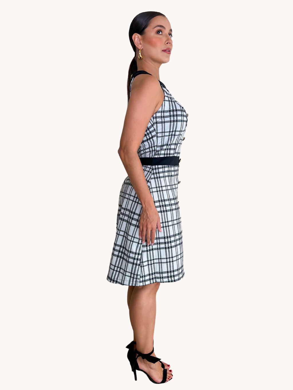 VESTIDO CURTO XADREZ COM BOTOES