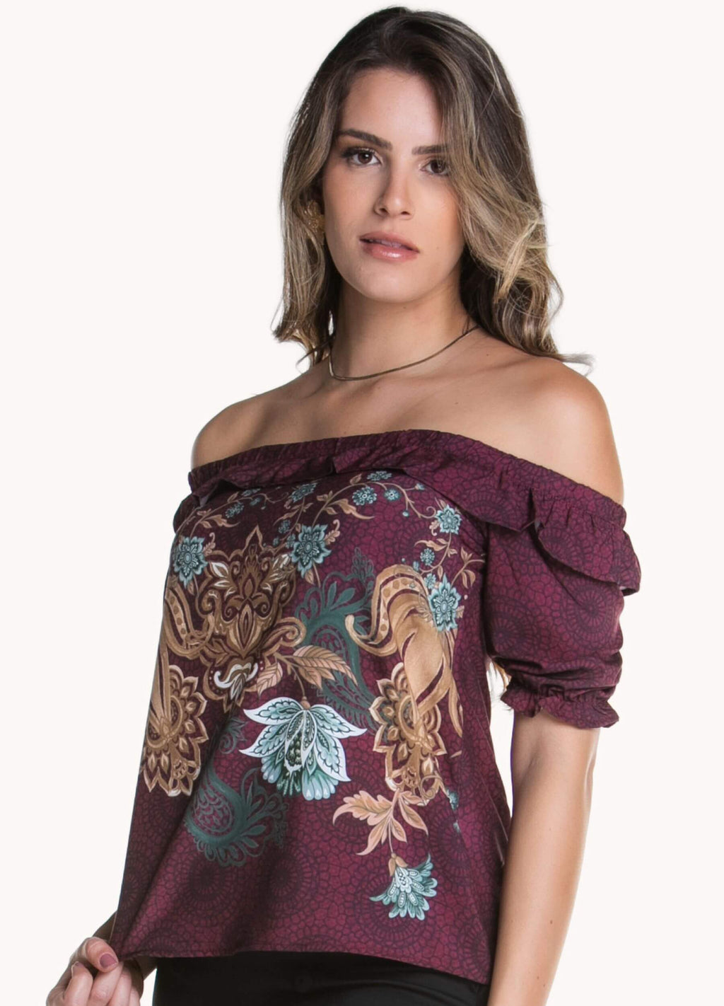 BLUSA FEMININA OMBRO A OMBRO COM BABADO