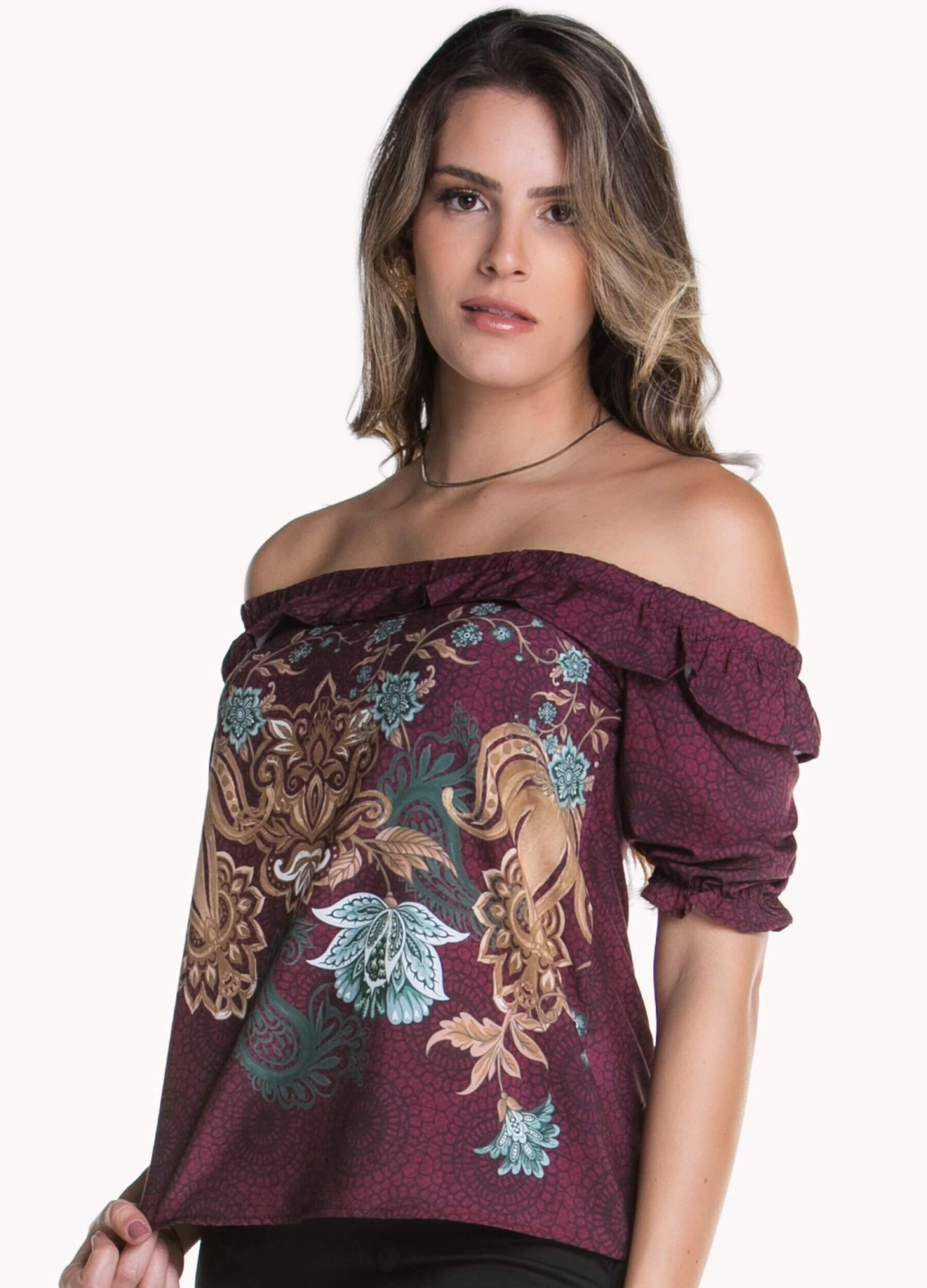 BLUSA FEMININA OMBRO A OMBRO COM BABADO