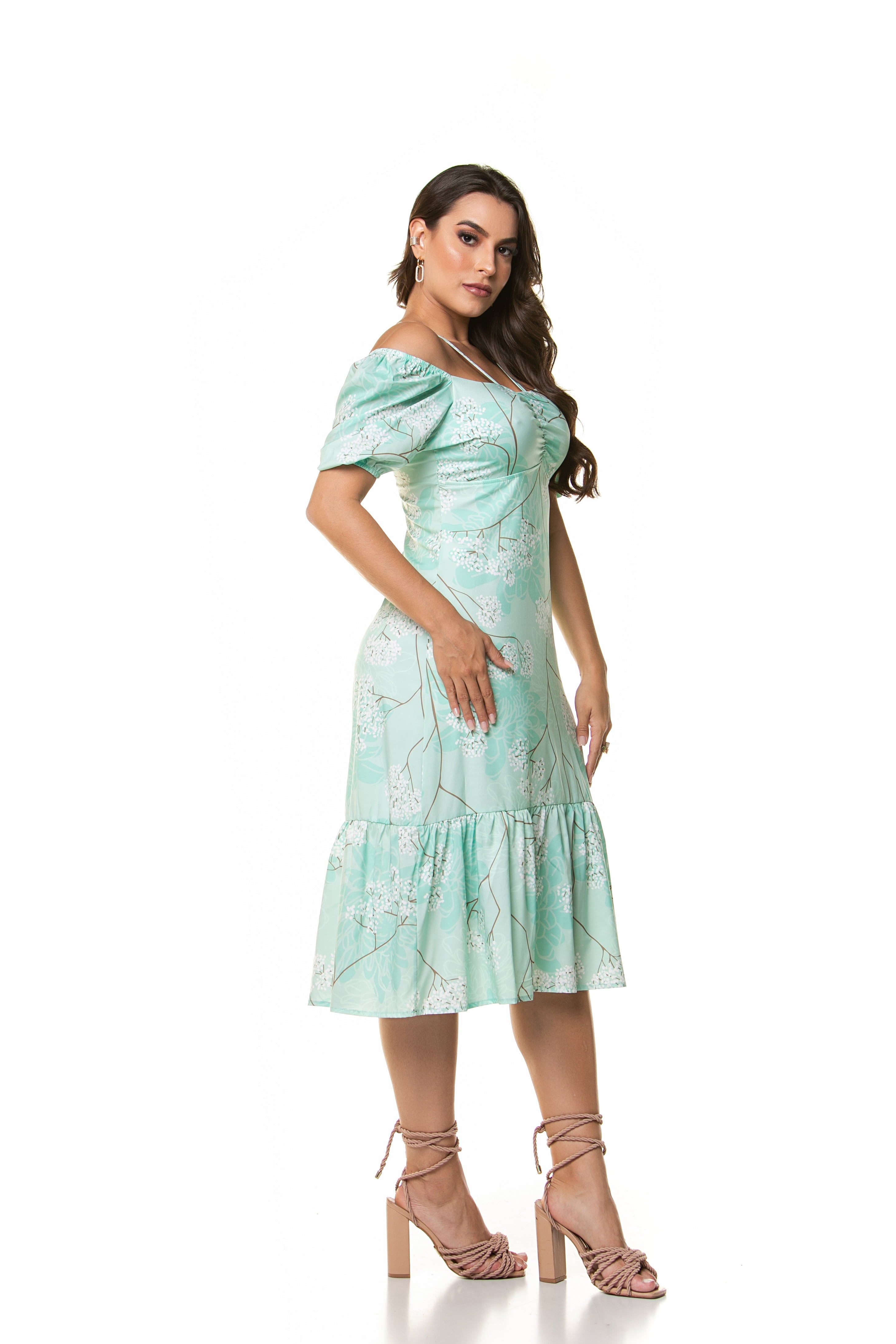 VESTIDO MIDI DECOTE FRANZIDO