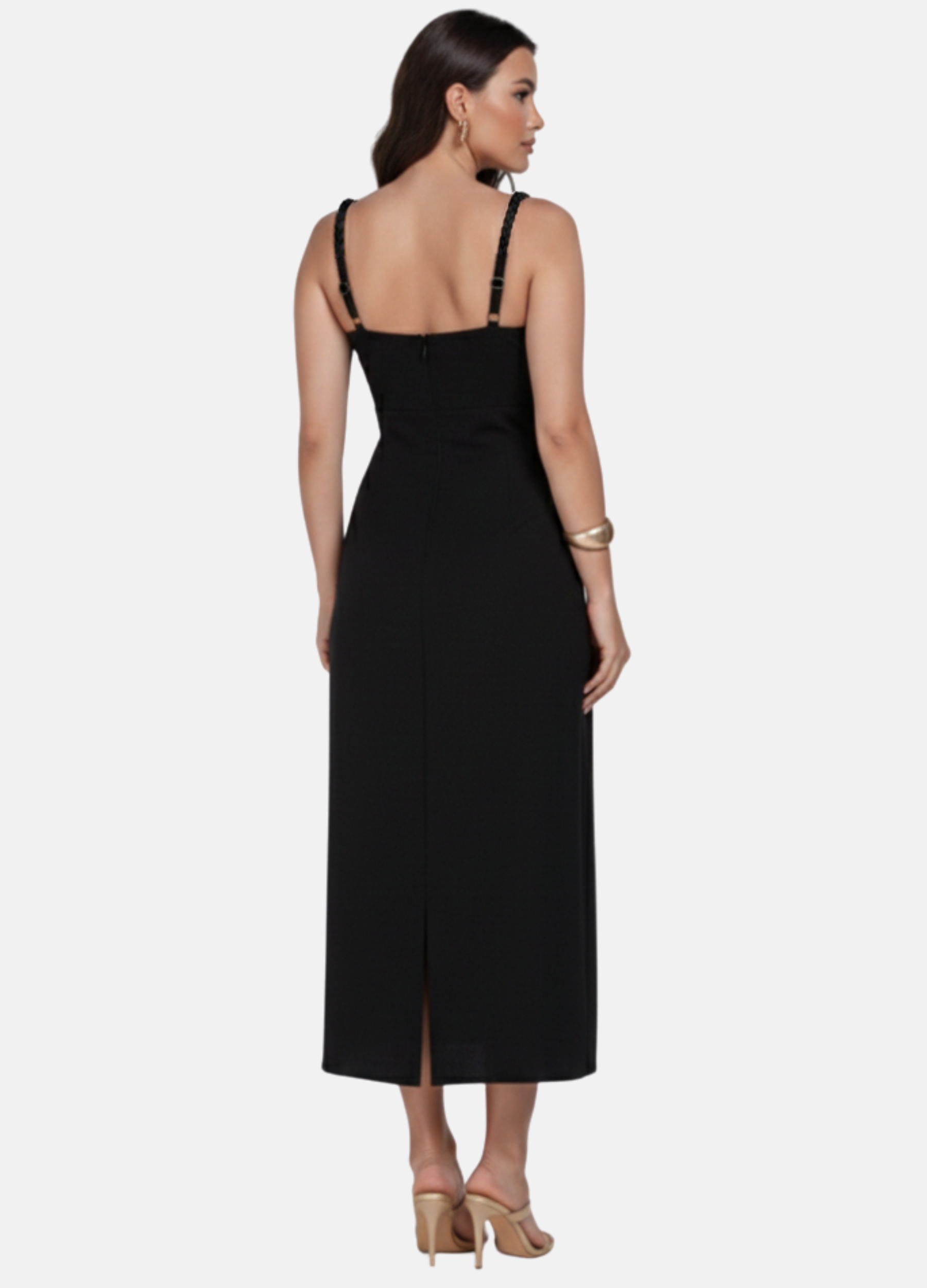 VESTIDO MIDI LINHO ALÇA TRANÇADA