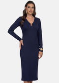 VESTIDO MIDI CANELADO MANGA LONGA COM FIVELA