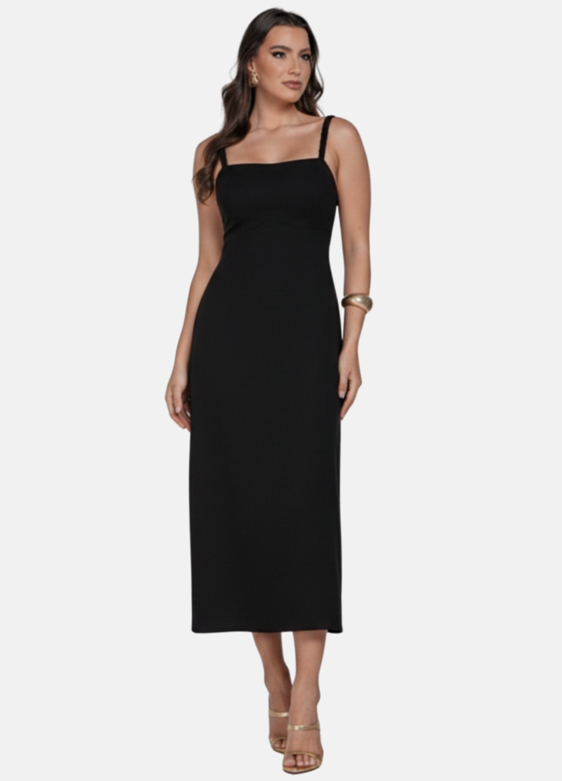 VESTIDO MIDI LINHO ALÇA TRANÇADA