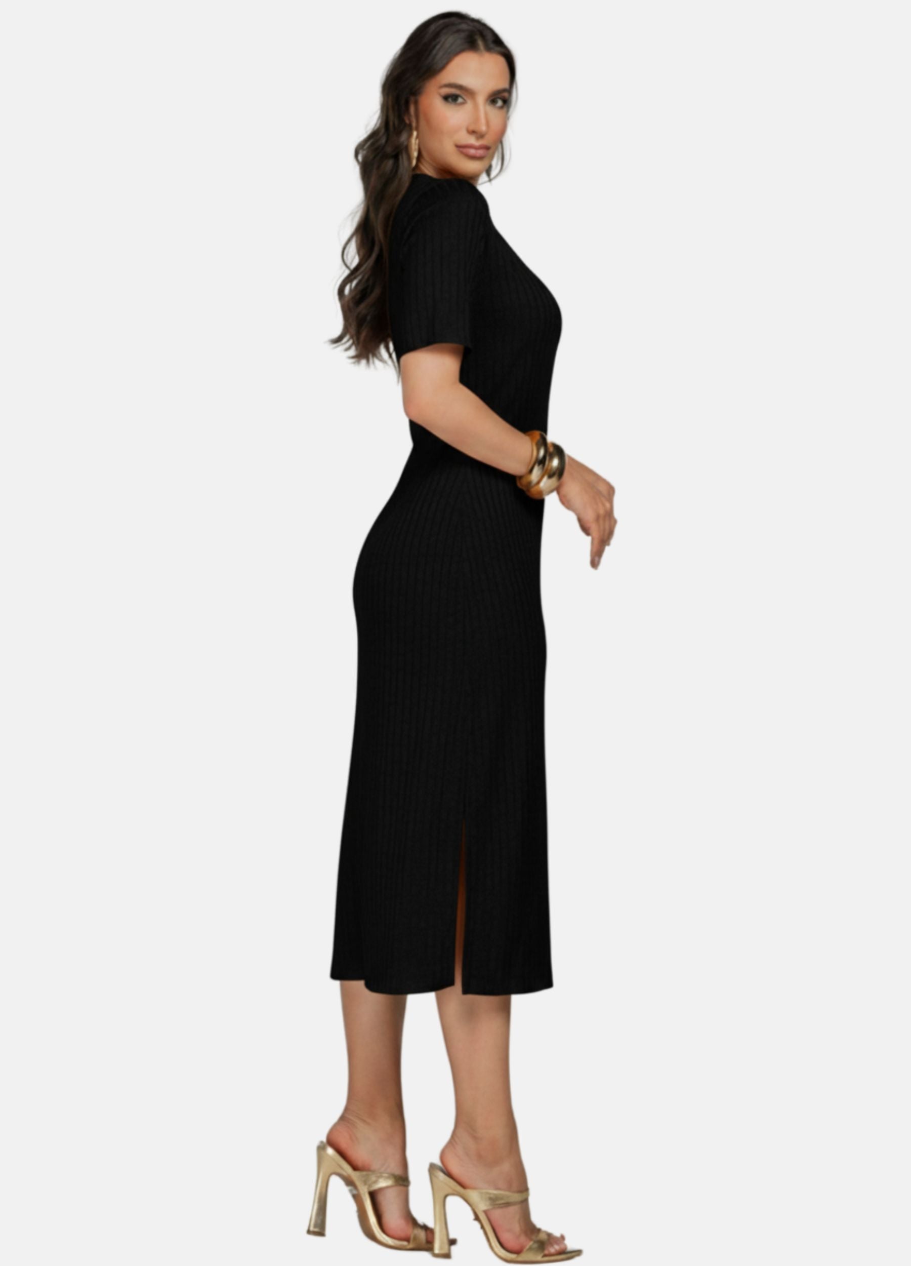 VESTIDO MIDI COM FRANZIDO NO BUSTO