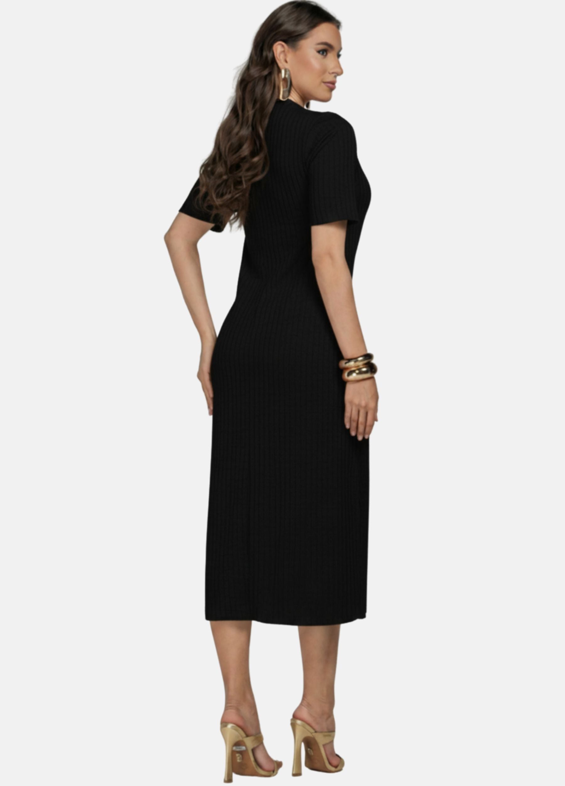 VESTIDO MIDI COM FRANZIDO NO BUSTO