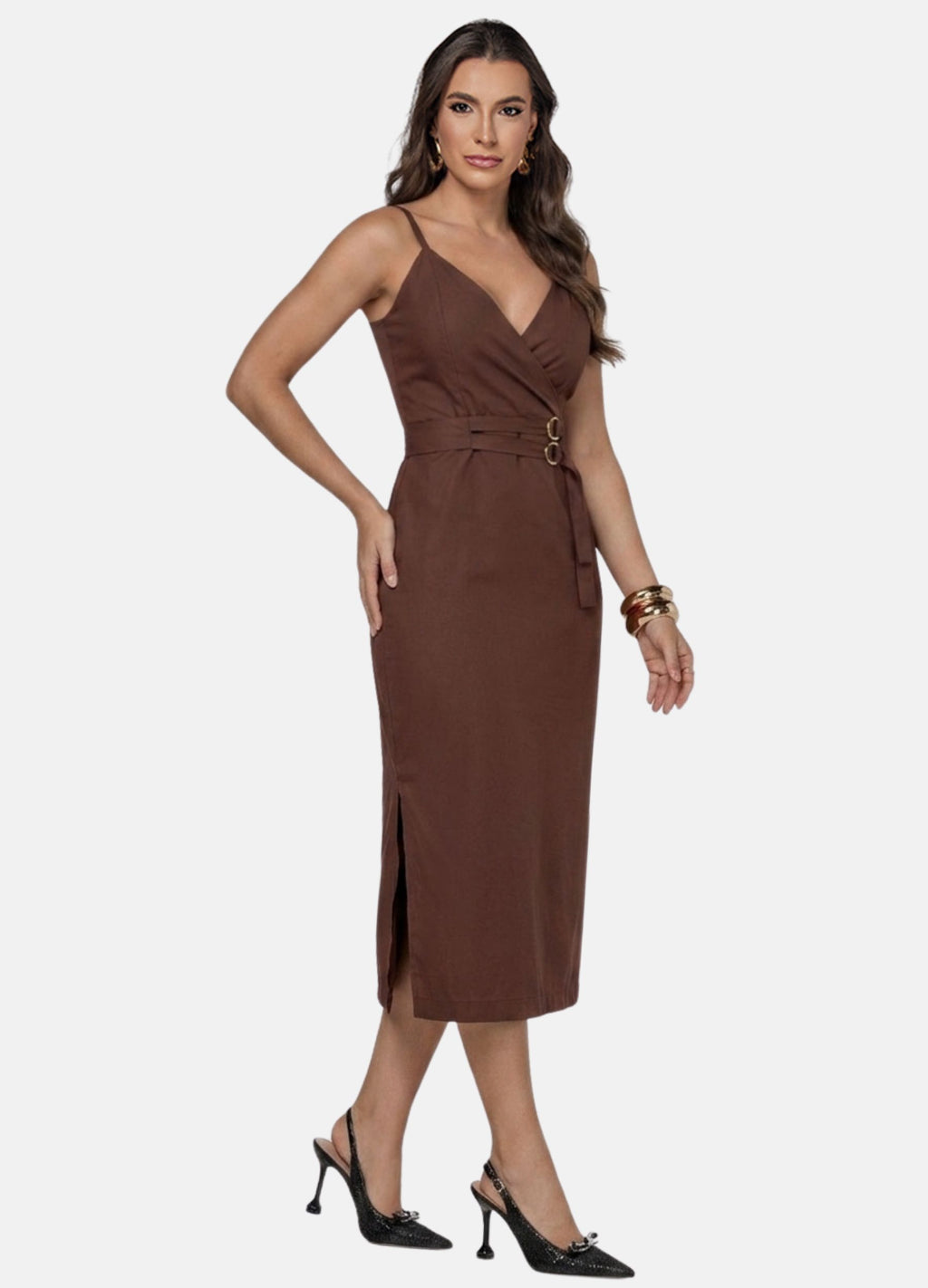VESTIDO MIDI COM DUAS FIVELAS