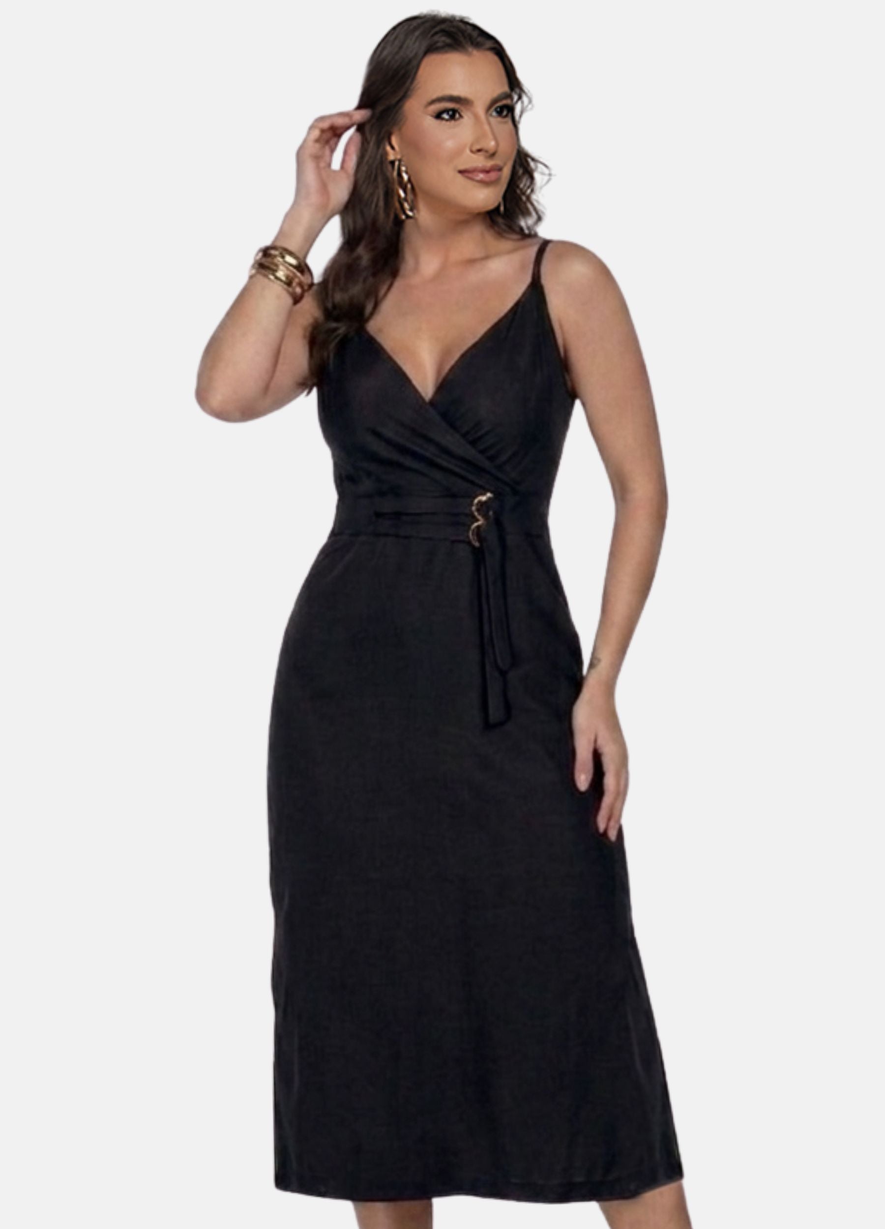 VESTIDO MIDI COM DUAS FIVELAS