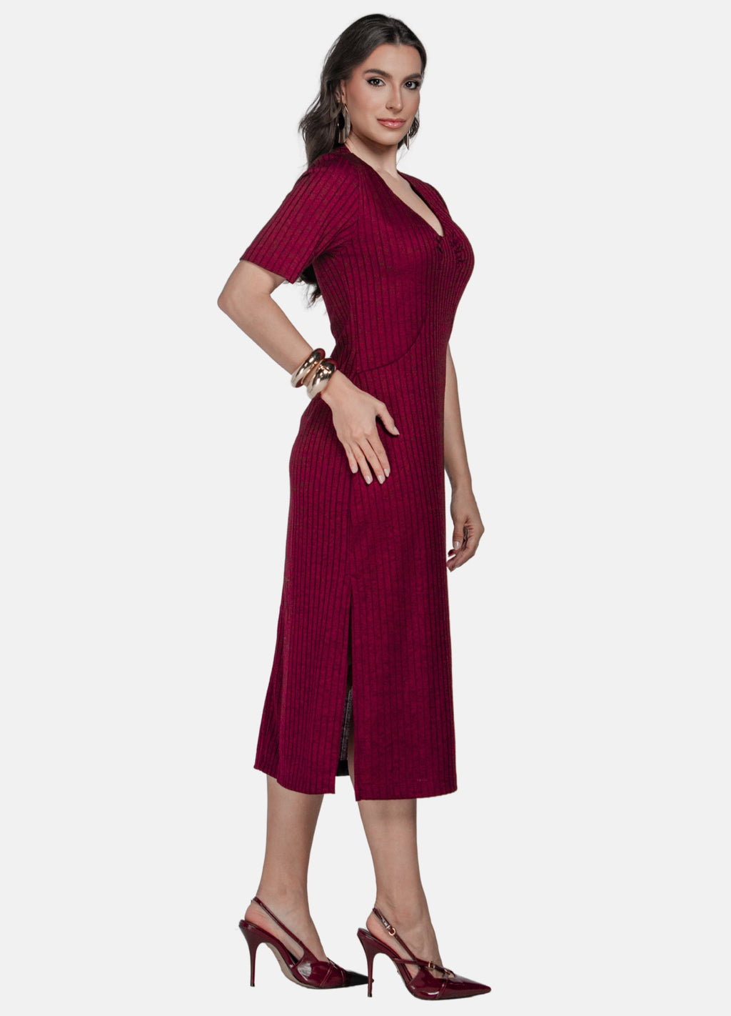 VESTIDO MIDI COM FRANZIDO NO BUSTO