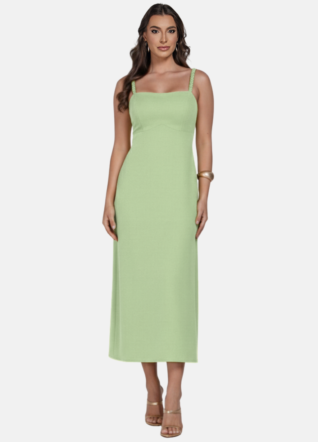 VESTIDO MIDI LINHO ALÇA TRANÇADA