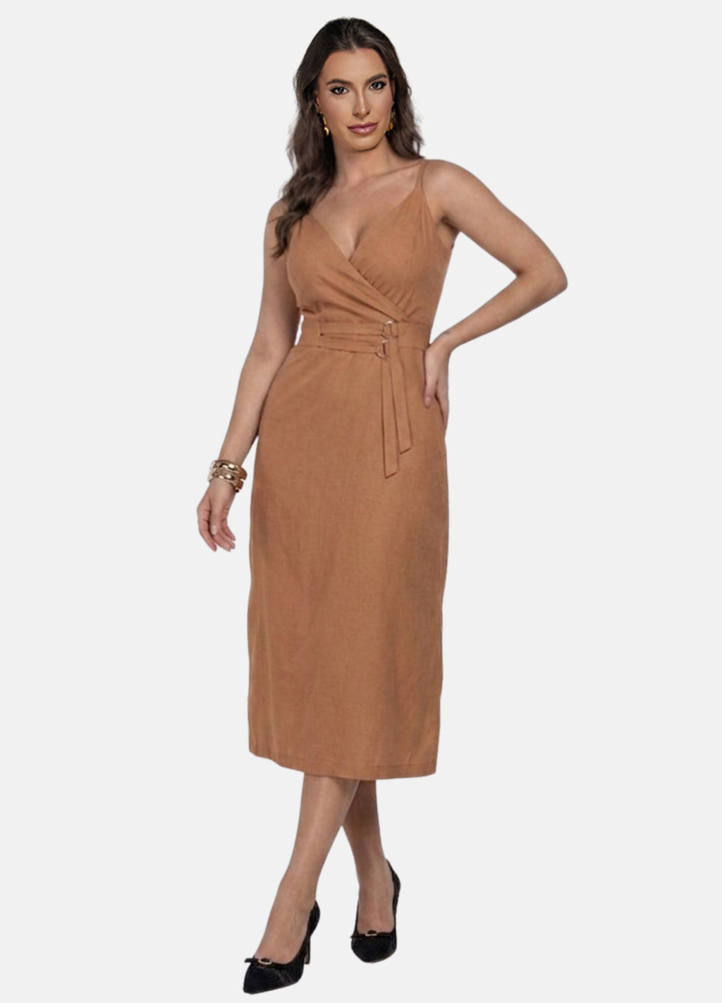VESTIDO MIDI COM DUAS FIVELAS