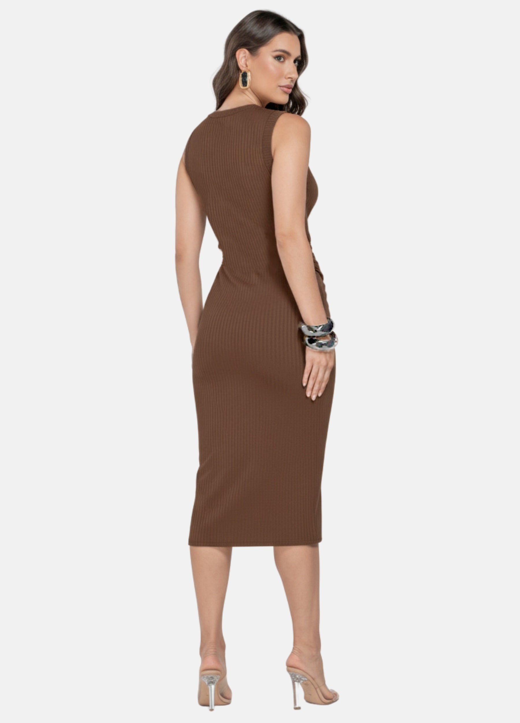 VESTIDO MIDI LUIZA CANELADO COM FIVELA