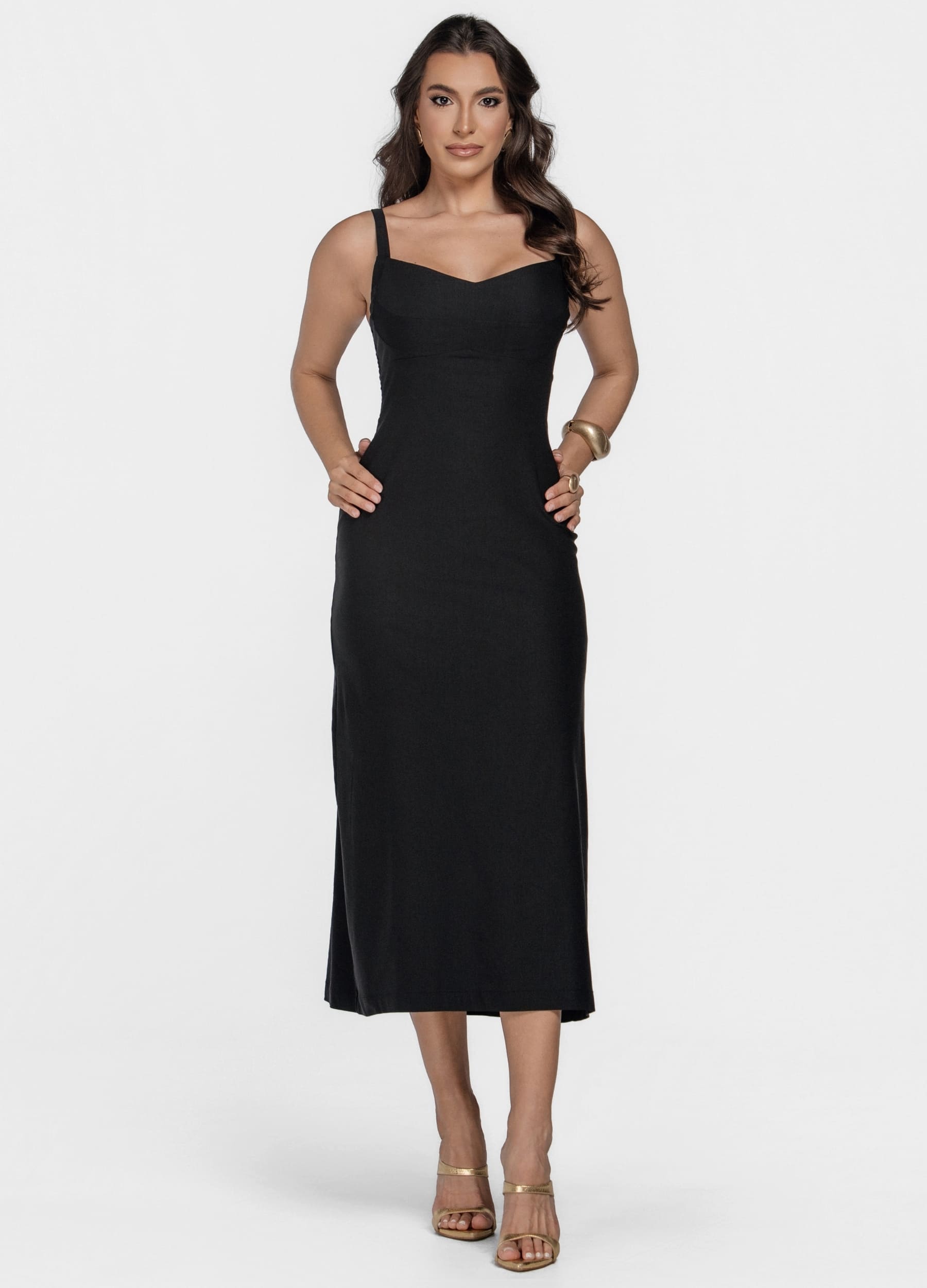 Kit 2 Vestidos Midi - Recortes no Busto + Recortes e Fenda