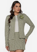 CASACO FEMININO JACQUARD XADREX COM FLOR