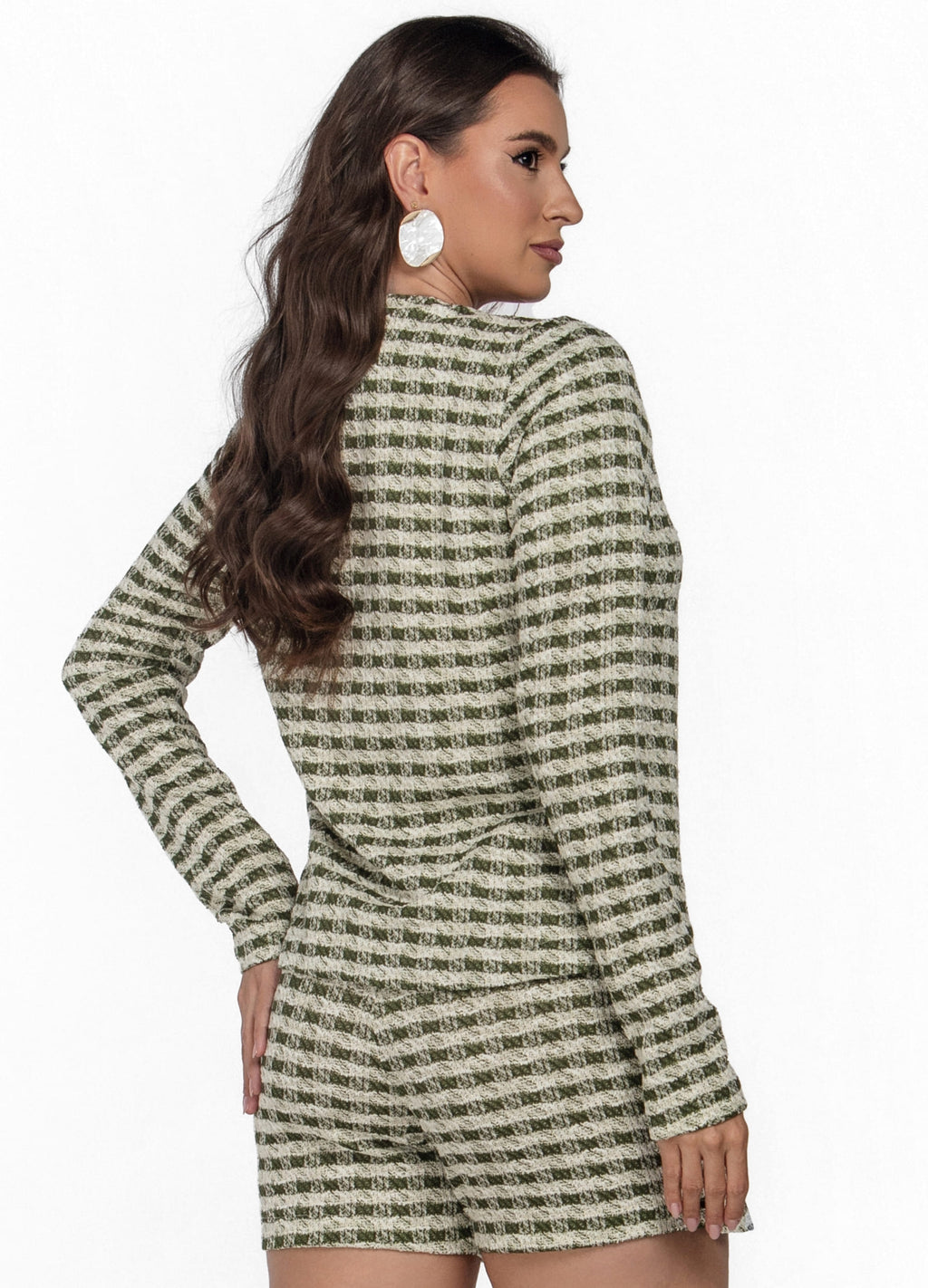 CASACO FEMININO JACQUARD XADREX COM FLOR
