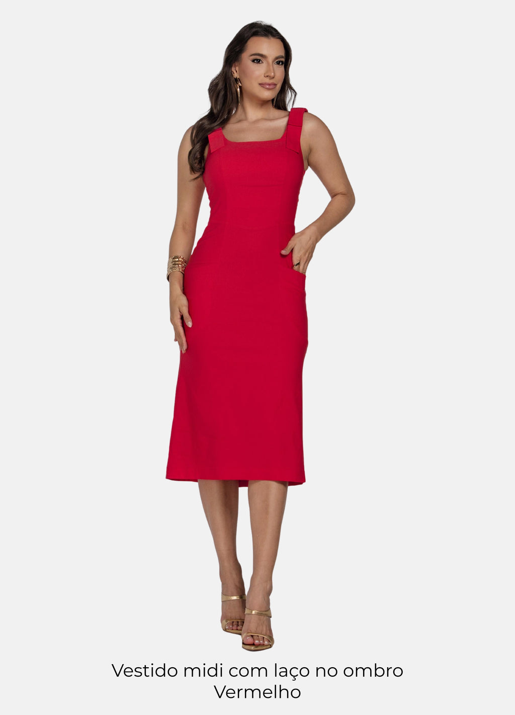 Kit 2 Vestidos Midi - Laço no Ombro + Detalhe em X e Bolso