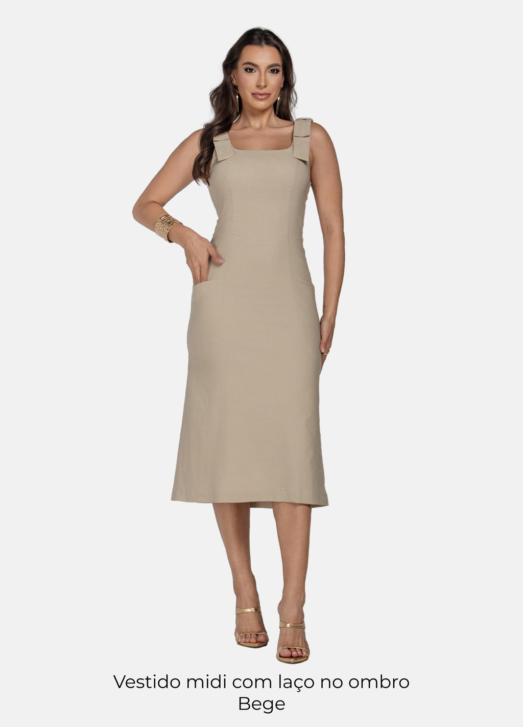 Kit 2 Vestidos Midi - Laço no Ombro + Detalhe em X e Bolso