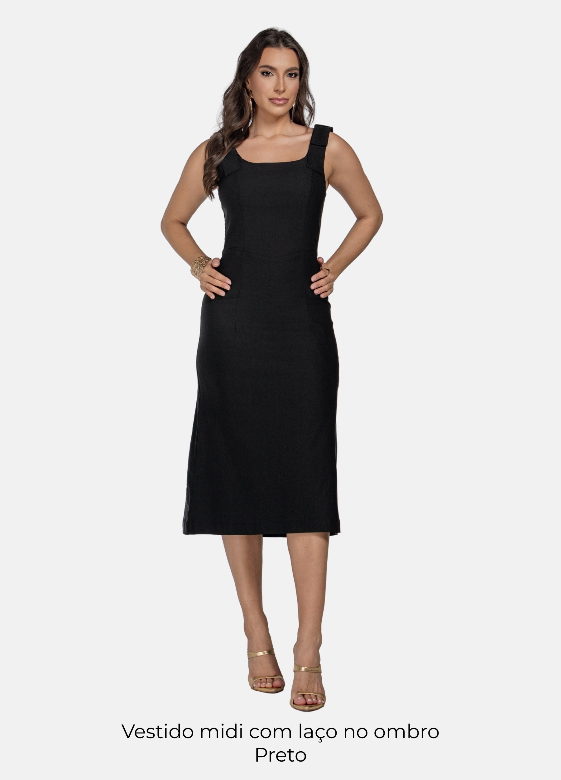 Kit 2 Vestidos Midi - Laço no Ombro + Detalhe em X e Bolso