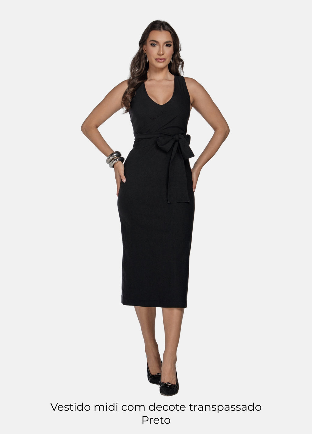 Kit 2 Vestidos Midi - Decote Transpassado + Laço no Ombro