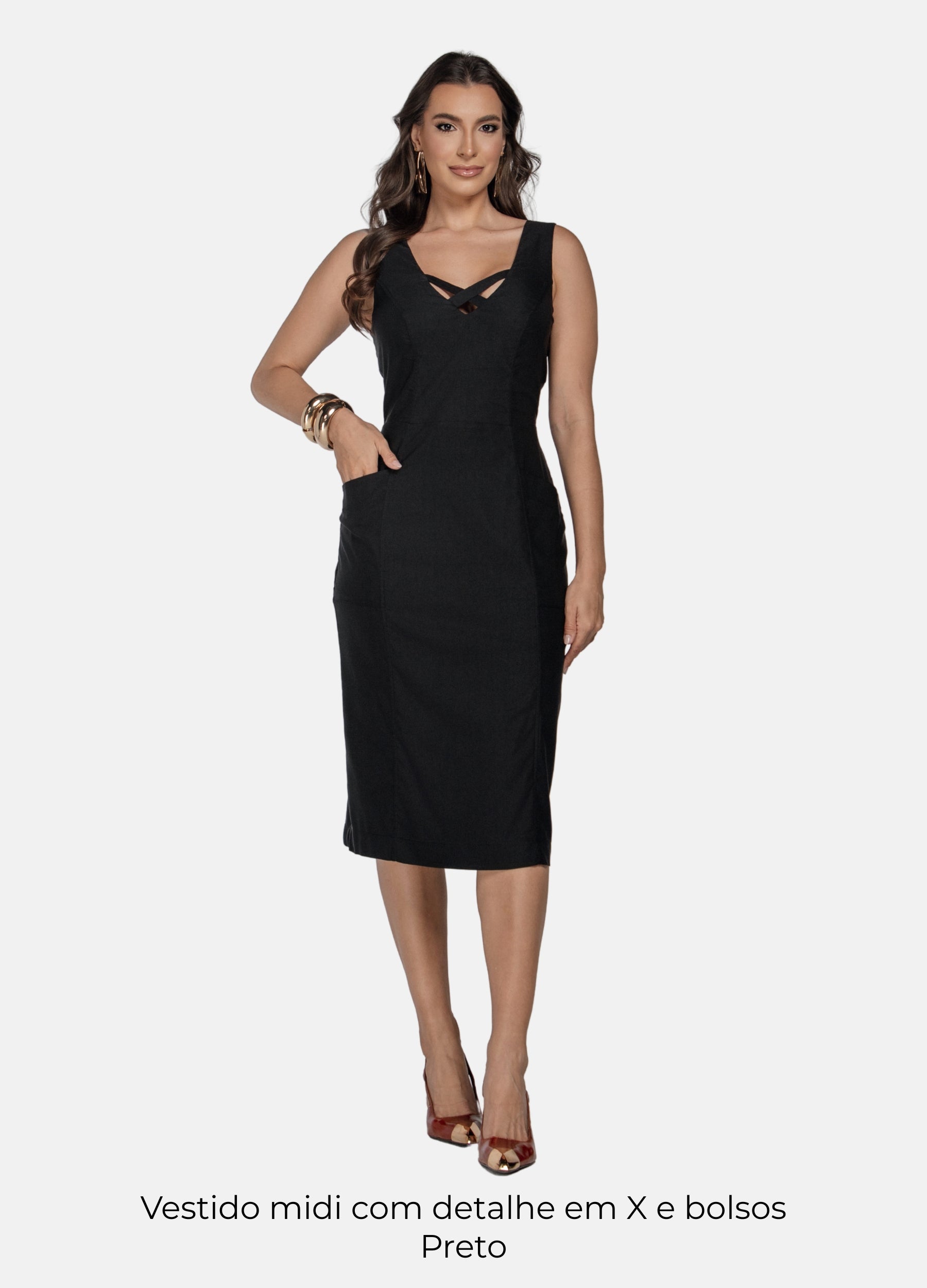 Kit 2 Vestidos Midi - Laço no Ombro + Detalhe em X e Bolso