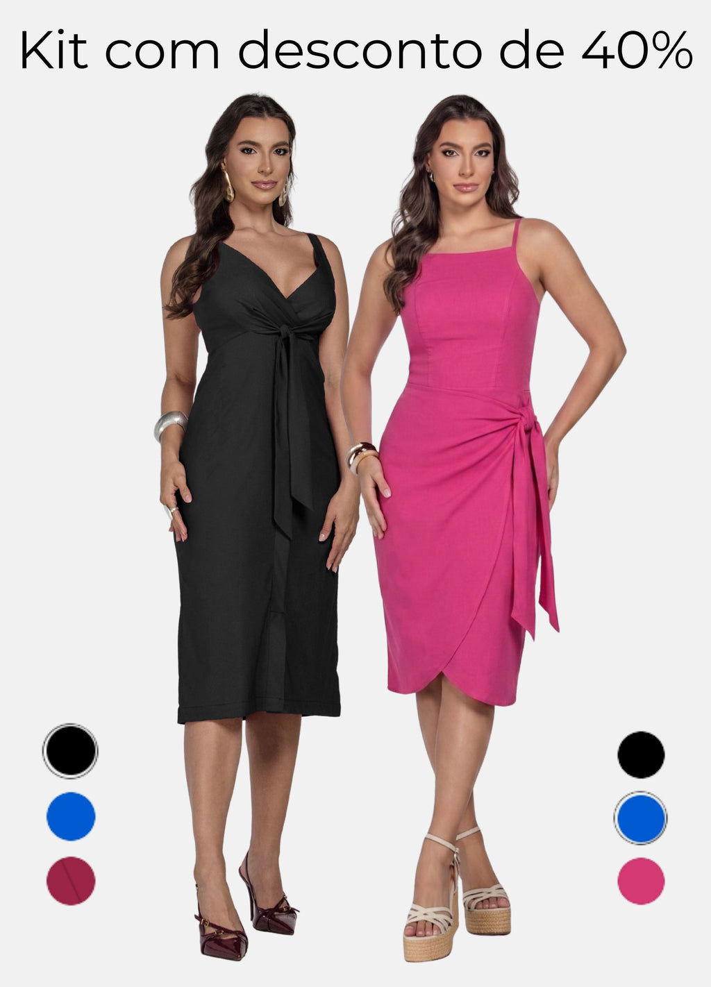 Kit 2 Vestidos Midi - Marina + Julia com Amarração