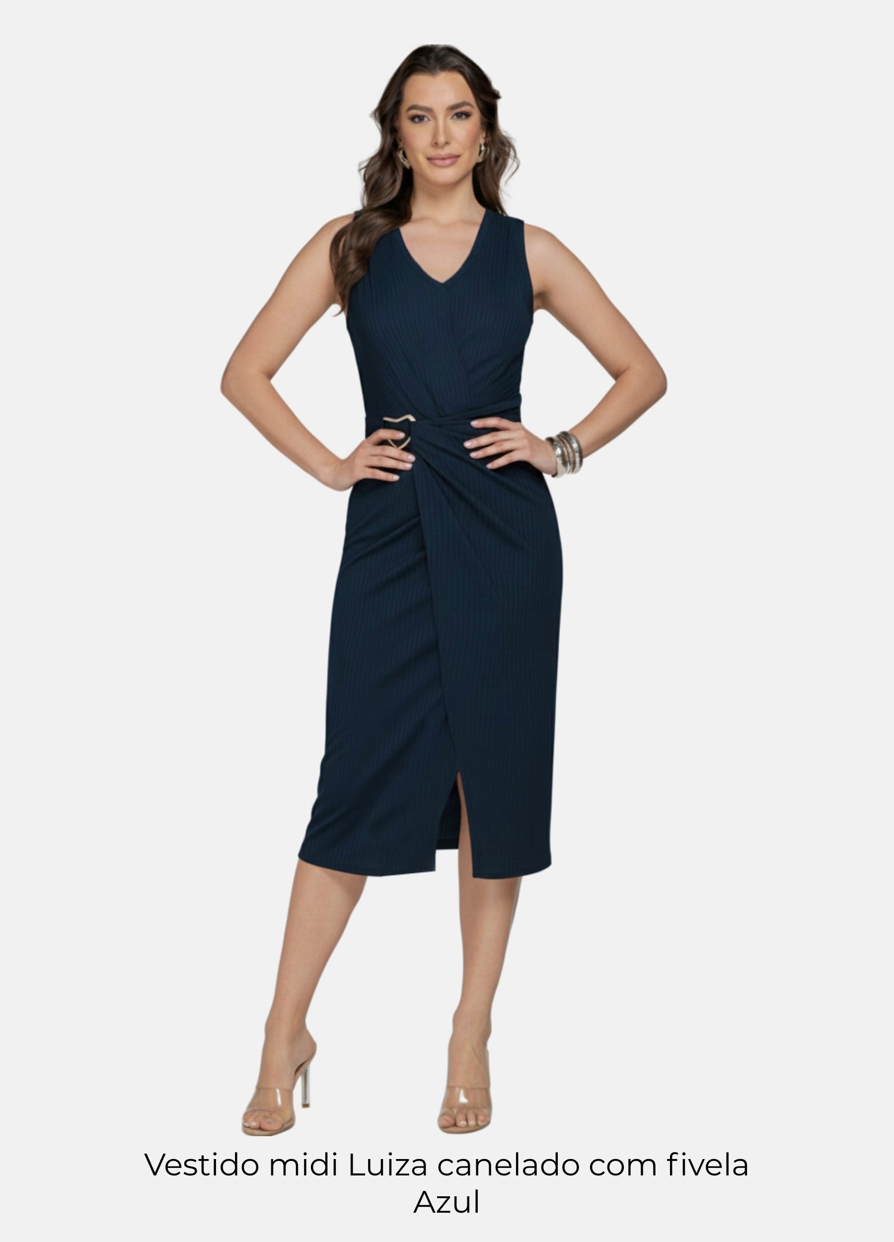 Kit 2 Vestidos Midi Canelado - Luiza com Fivela + Passante Dourado