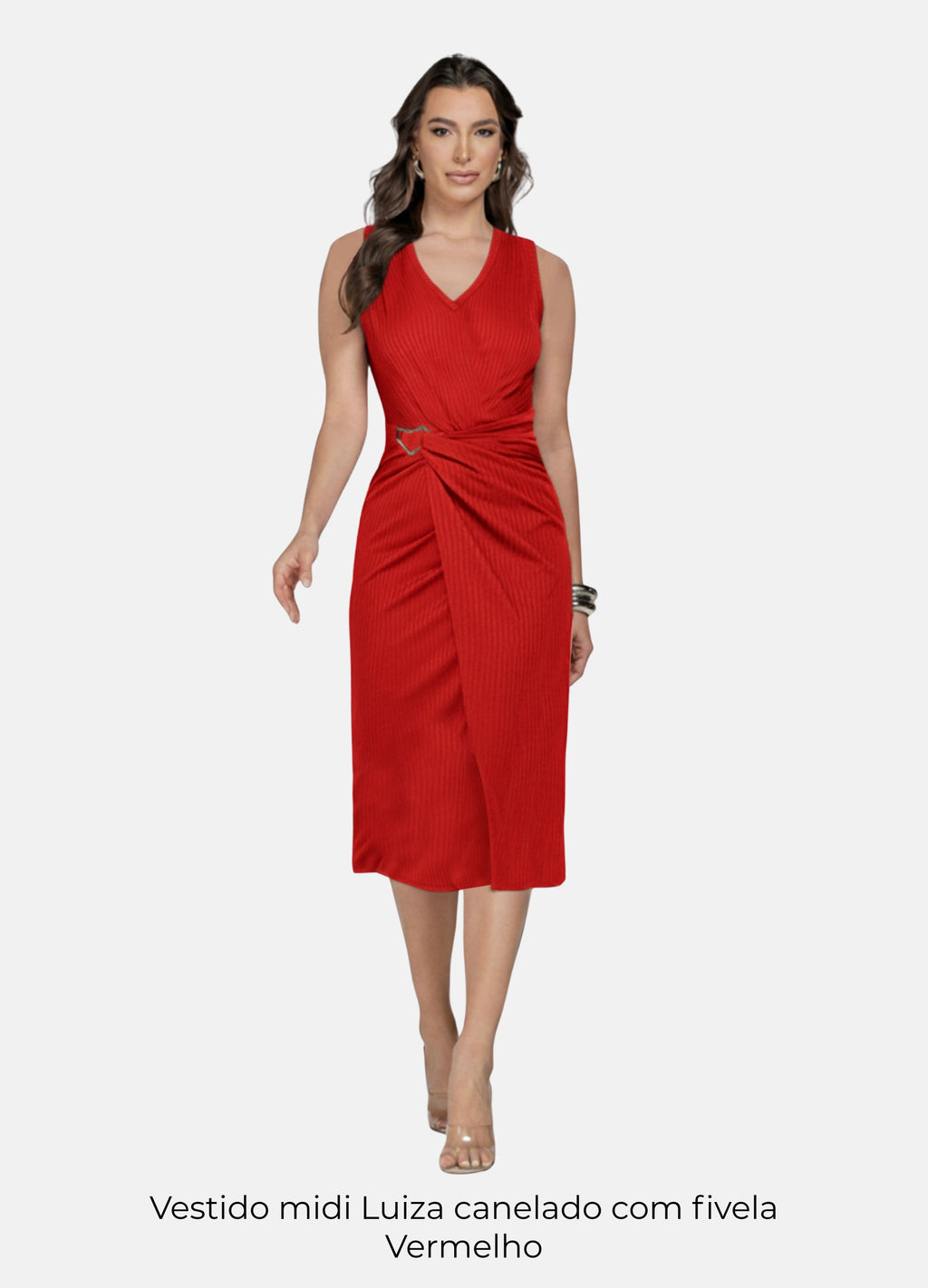 Kit 2 Vestidos Midi Canelado - Luiza com Fivela + Passante Dourado