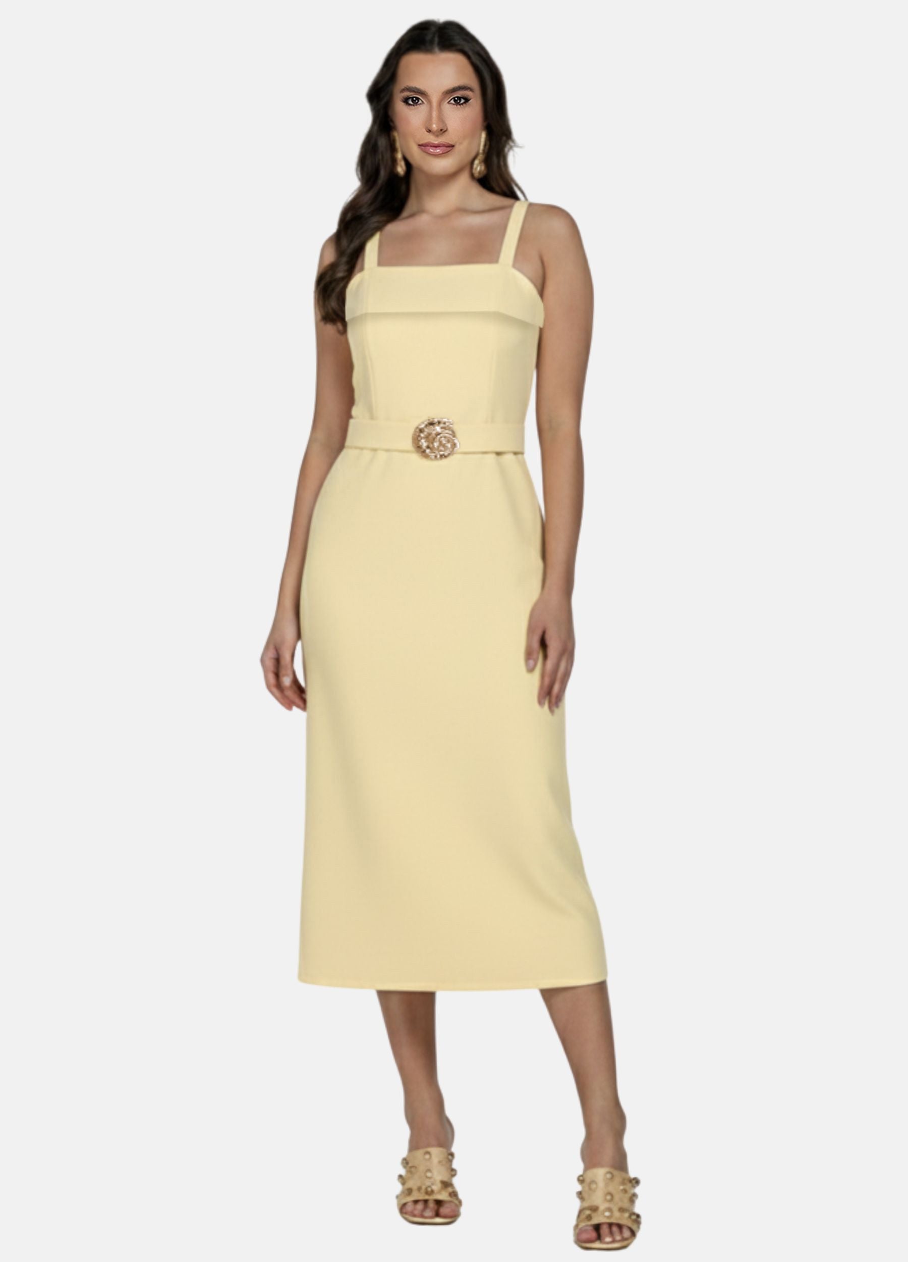 Kit 2 Vestidos Midi - Laura c/ Pala e Fivela + Fivela nas Alças
