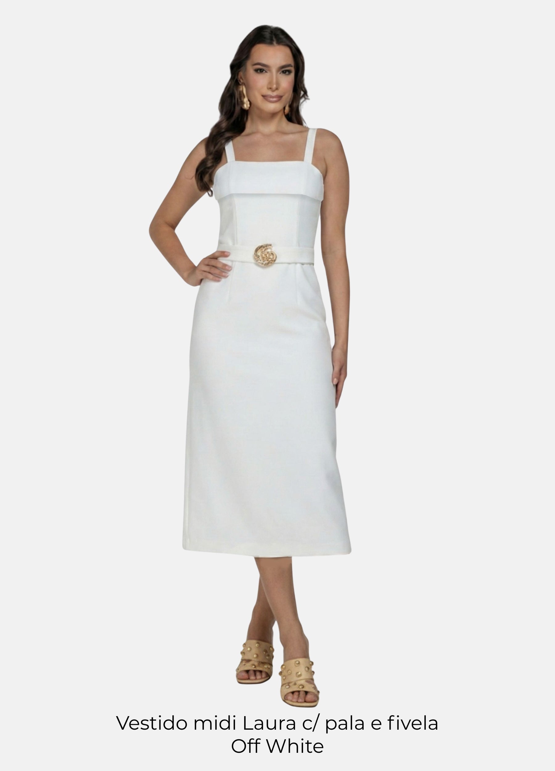 Kit 2 Vestidos Midi - Laura c/ Pala e Fivela + Fivela nas Alças