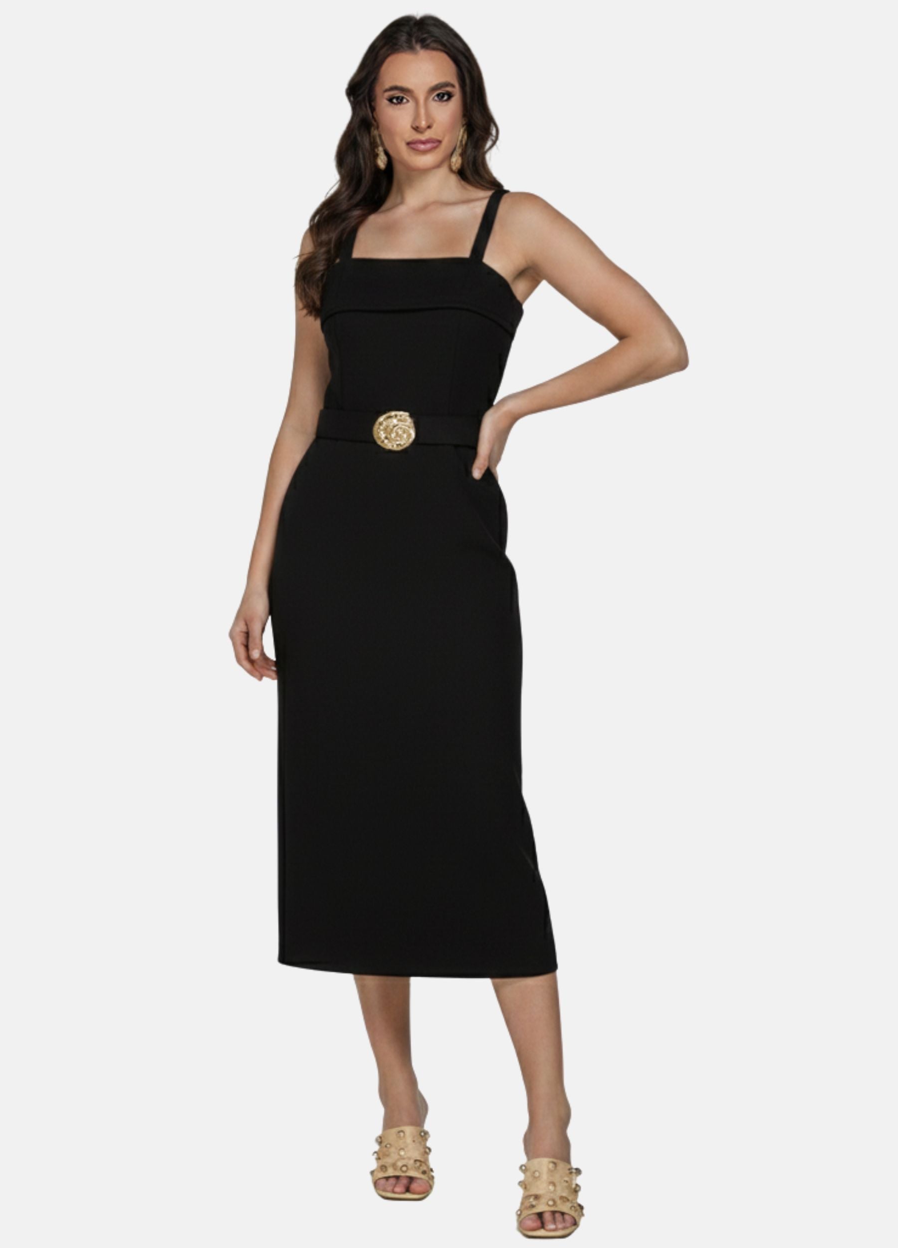Kit 2 Vestidos Midi - Laura c/ Pala e Fivela + Fivela nas Alças