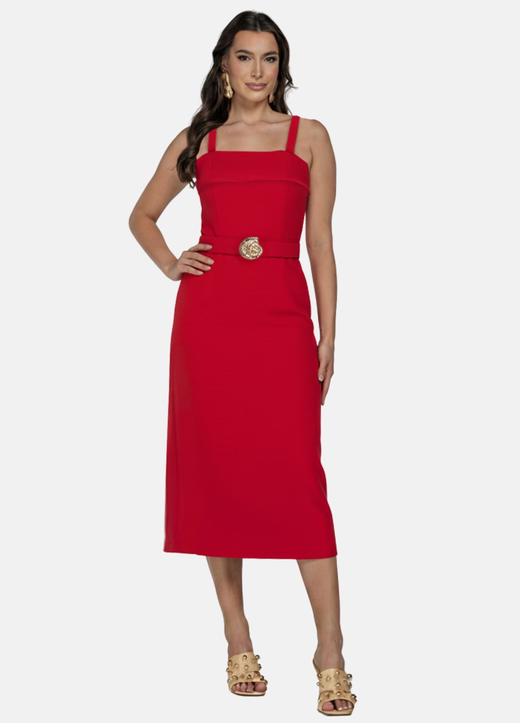 Kit 2 Vestidos Midi - Laura c/ Pala e Fivela + Fivela nas Alças
