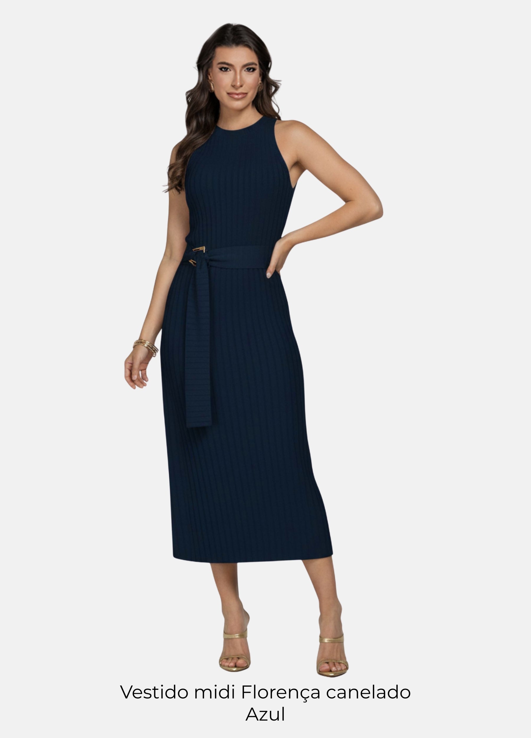 Kit 2 Vestidos Midi Canelado - Florença + Manga Longa com Fivela