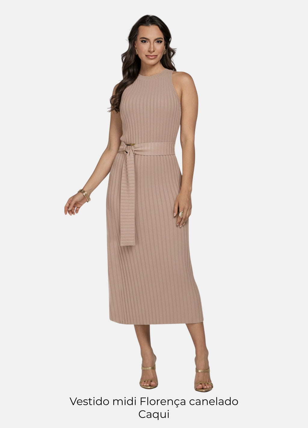 Kit 2 Vestidos Midi Canelado - Florença + Manga Longa com Fivela