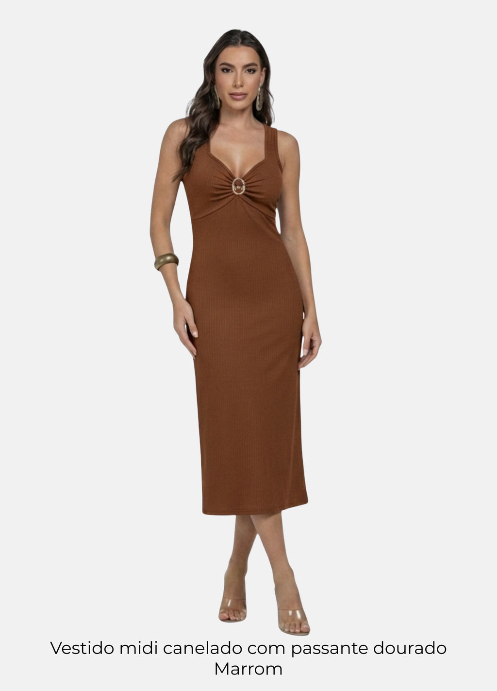 Kit 2 Vestidos Midi Canelado - Luiza com Fivela + Passante Dourado